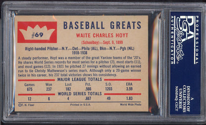 1960 Fleer Baseball # 69 Waite Hoyt Tigers PSA 8 NM/MT 565067