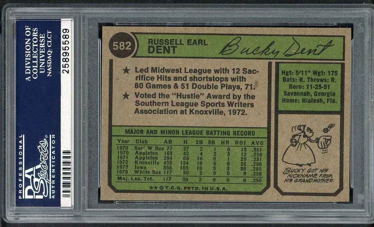 1974 Topps Baseball #582 Bucky Dent White Sox PSA 8 NM/MT 565072
