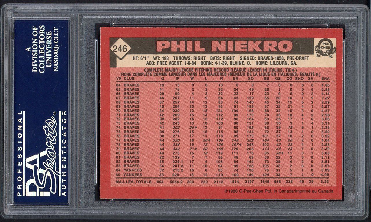 1986 O Pee Chee #246 Phil Niekro Yankees PSA 10 GEM MINT 565085
