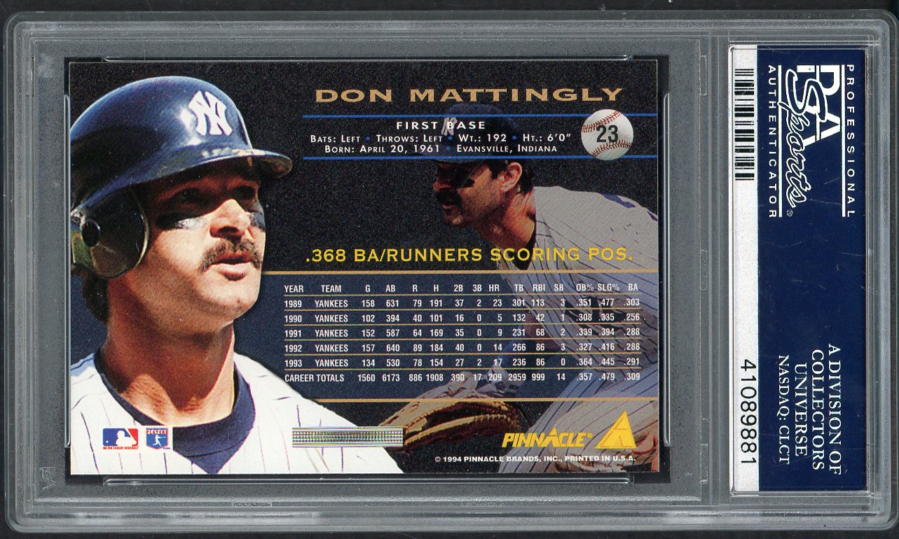 1994 Pinnacle # 23 Don Mattingly Yankees PSA 10 GEM MINT 565086