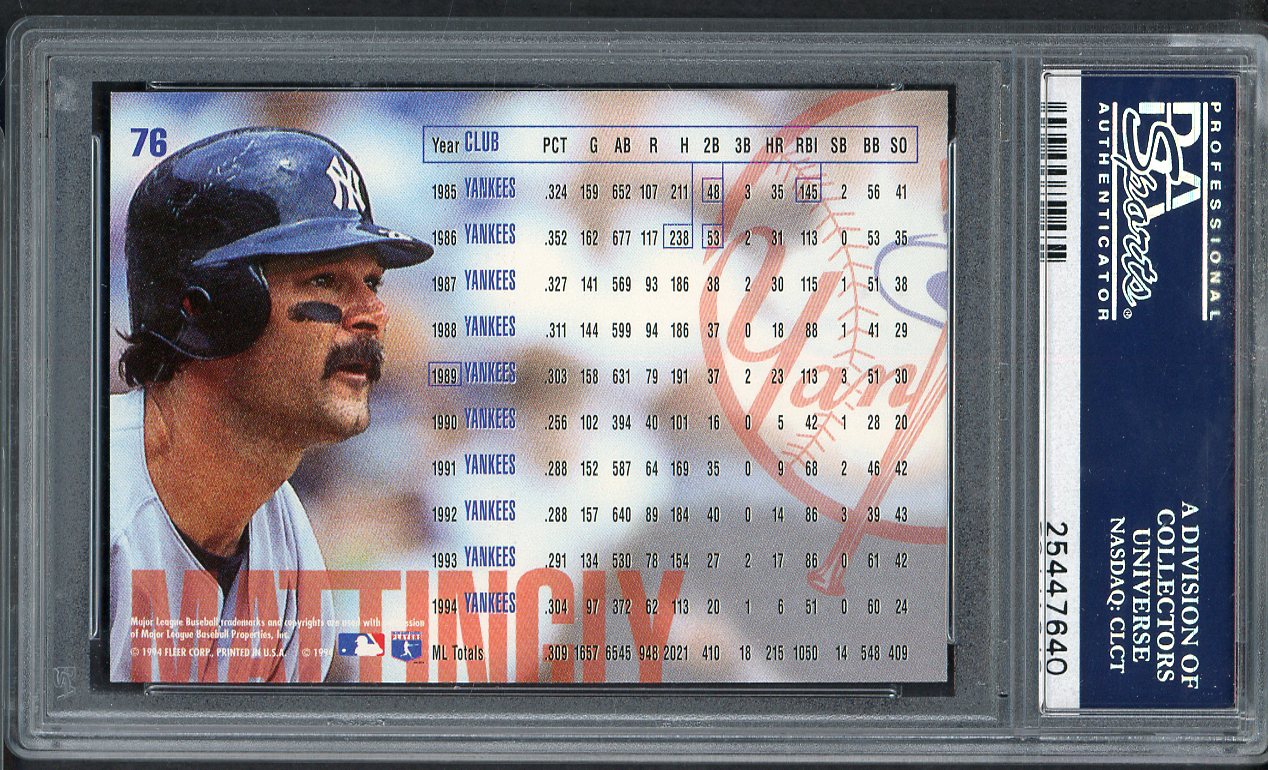 1995 Fleer # 76 Don Mattingly Yankees PSA 10 GEM MINT 565088