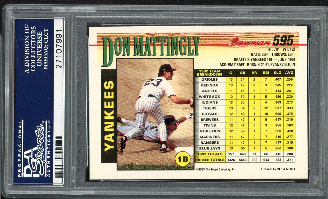 1993 Bowman #595 Don Mattingly Yankees PSA 10 GEM MINT 565095