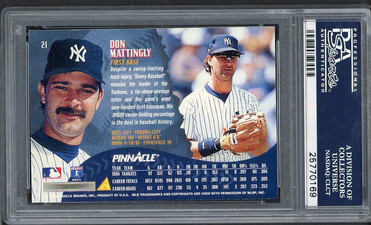 1995 Pinnacle # 21 Don Mattingly Yankees PSA 10 GEM MINT 565096