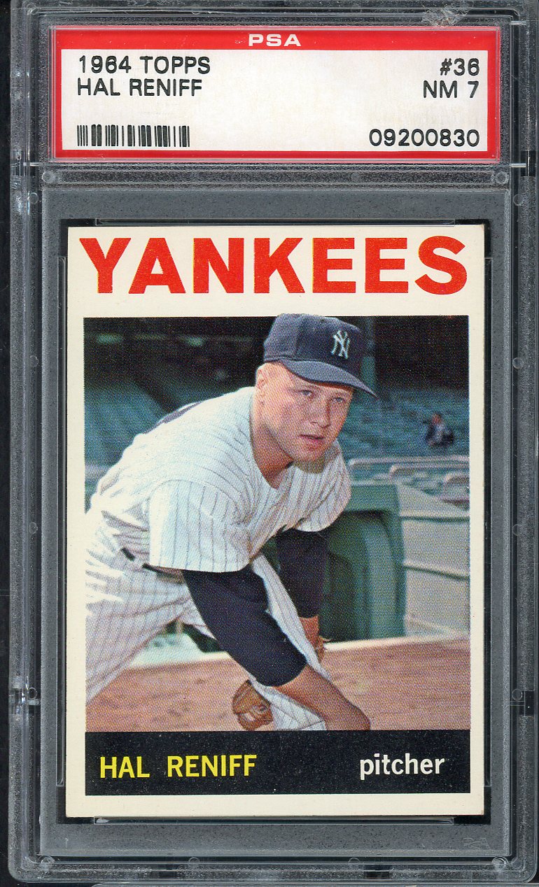 1964 Topps Baseball # 36 Hal Reniff Yankees PSA 7 NM 565099