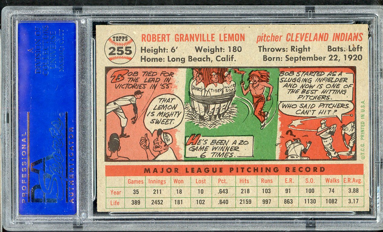 1956 Topps Baseball #255 Bob Lemon Indians PSA 7 NM 565104