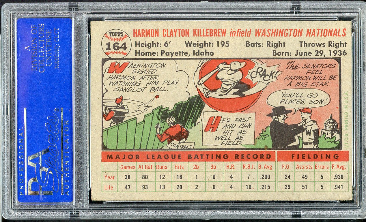 1956 Topps Baseball #164 Harmon Killebrew Senators PSA 6 EX-MT Gray 565107