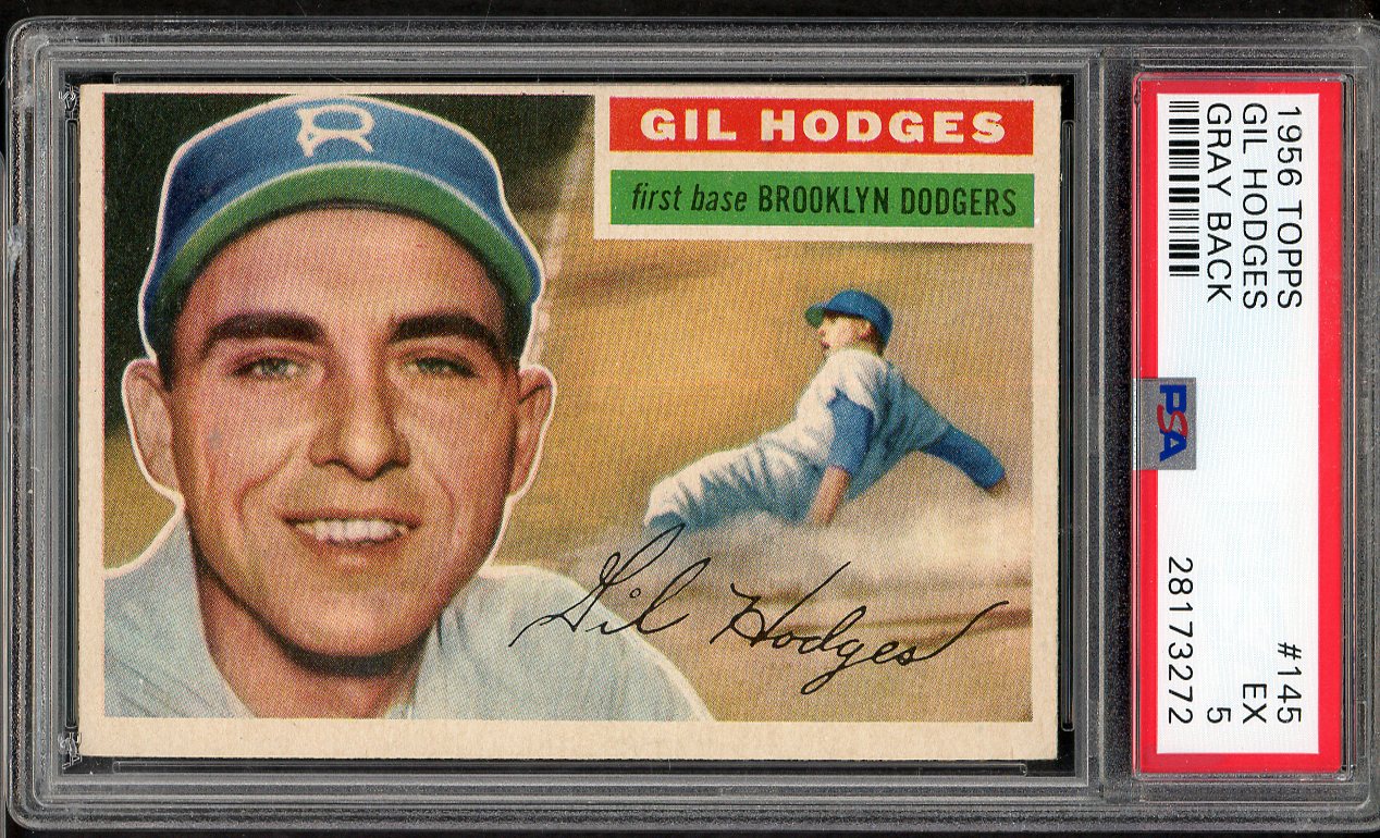 1956 Topps Baseball #145 Gil Hodges Dodgers PSA 5 EX Gray 565108