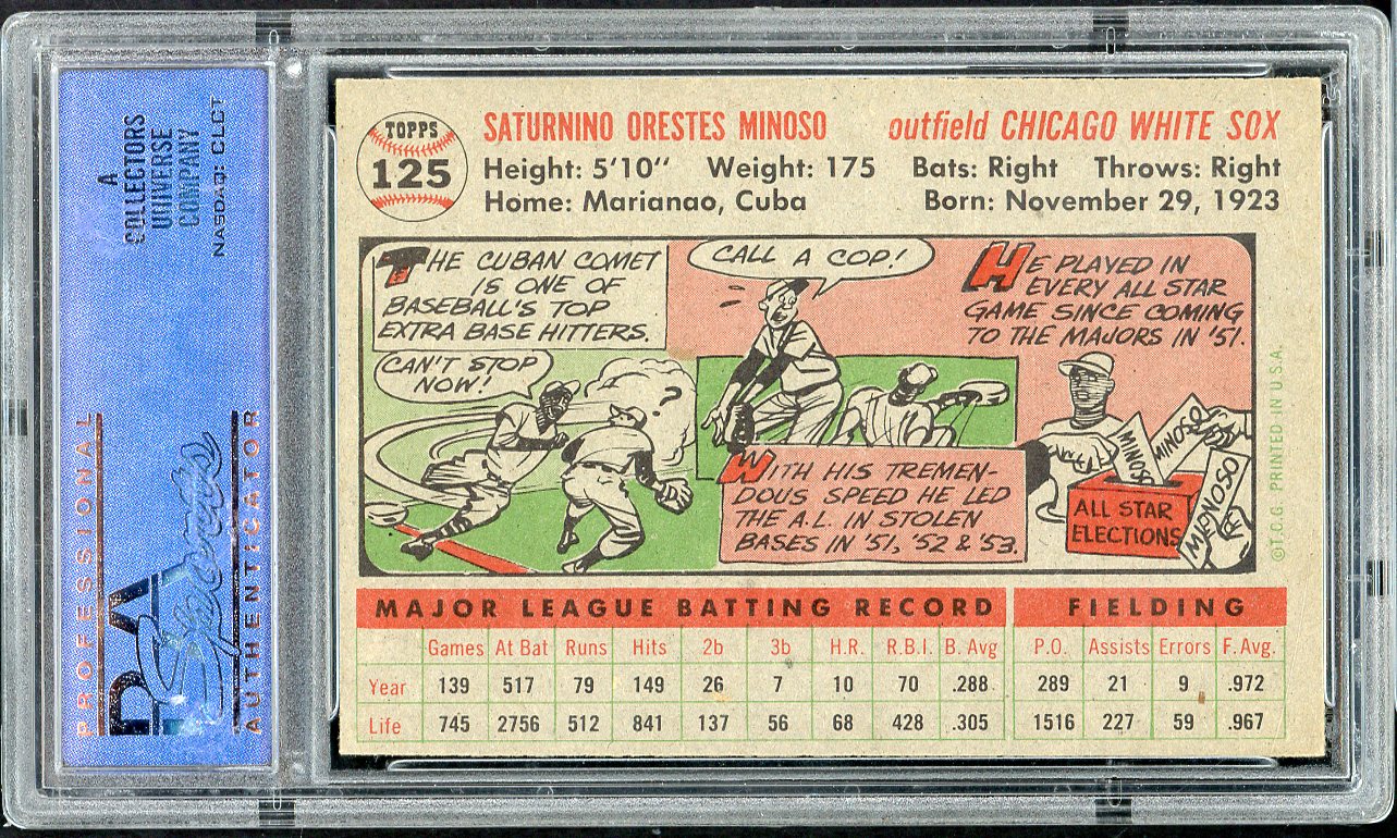 1956 Topps Baseball #125 Minnie Minoso White Sox PSA 7 NM Gray 565109
