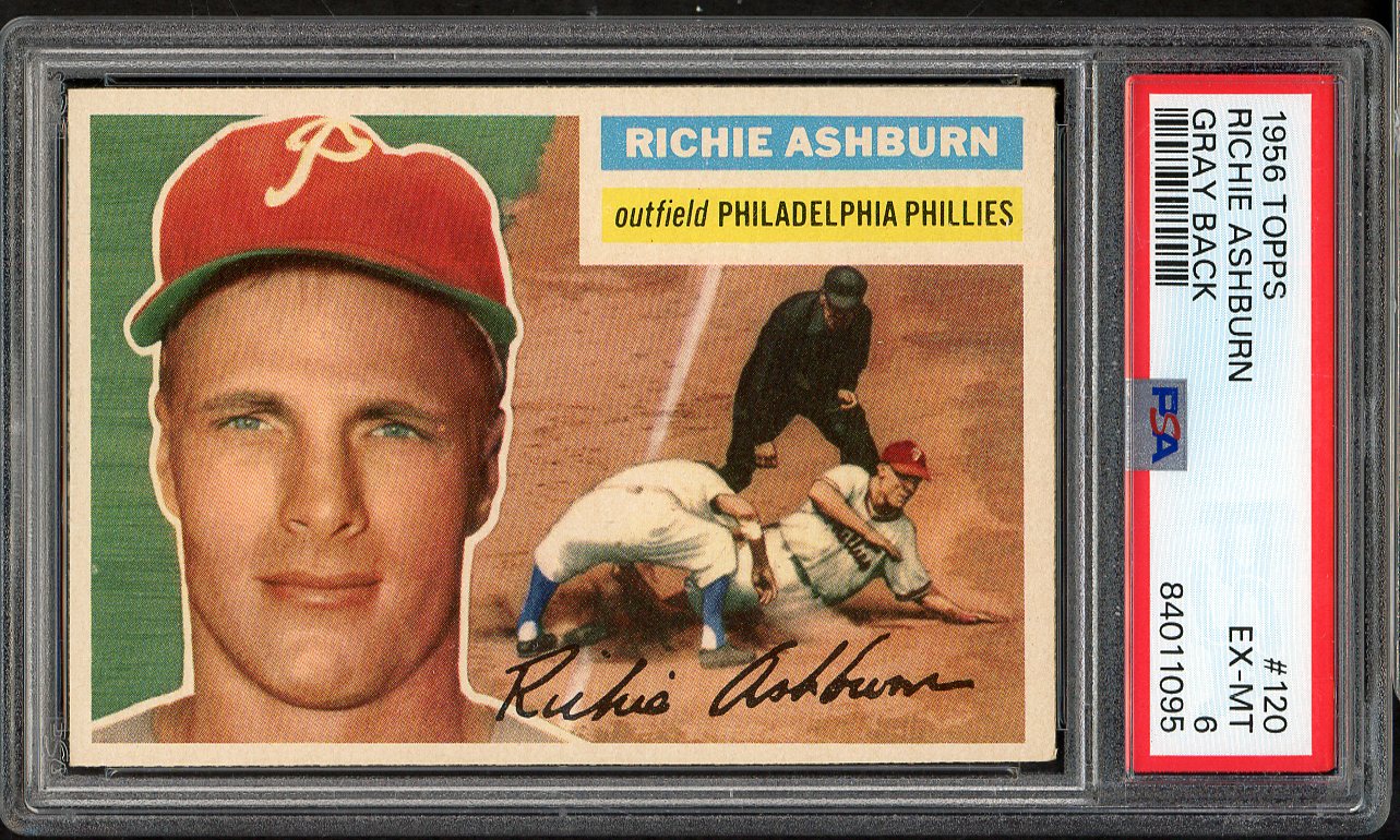 1956 Topps Baseball #120 Richie Ashburn Phillies PSA 6 EX-MT Gray 565110