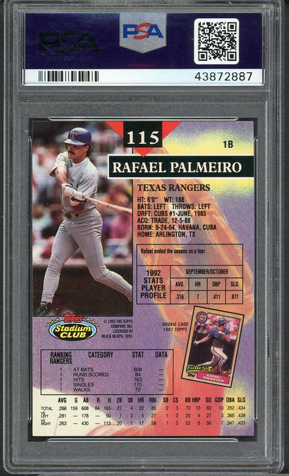 1993 Stadium Club #115 Rafael Palmeiro Rangers PSA 10 GEM MINT 565116