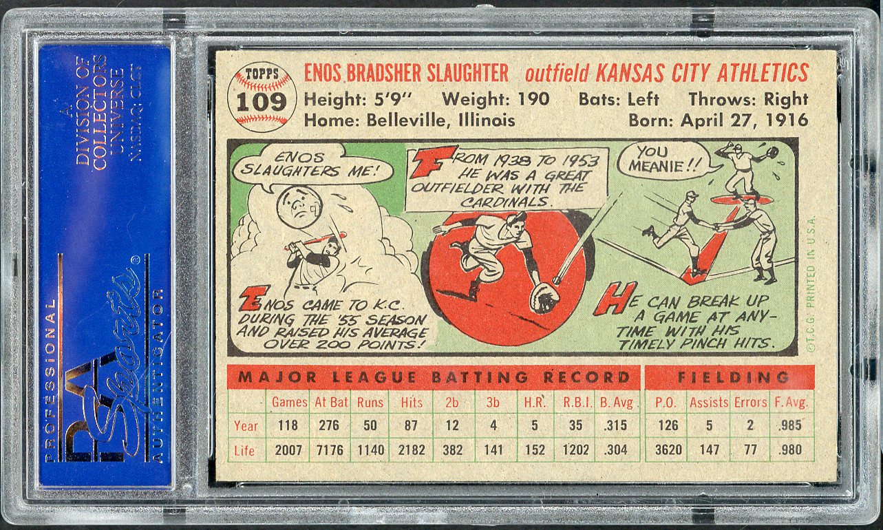 1956 Topps Baseball #109 Enos Slaughter A's PSA 7 NM Gray 565121