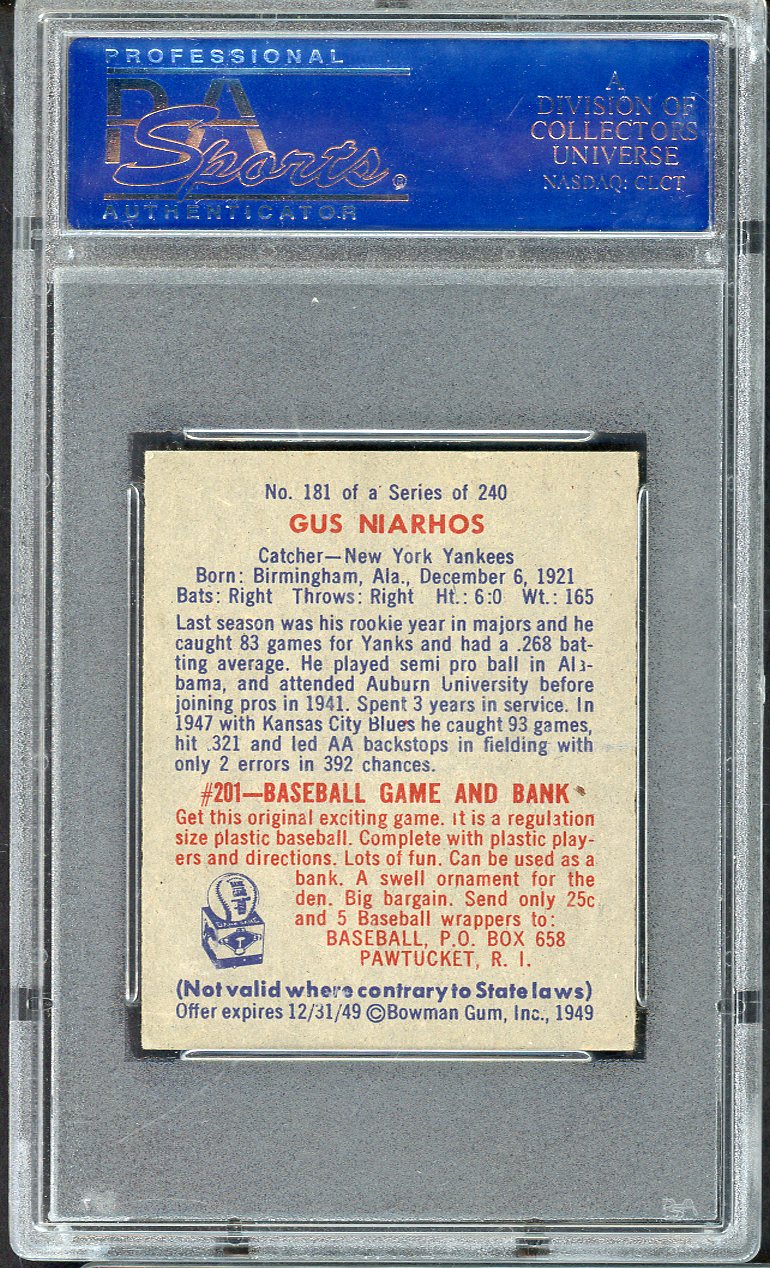 1949 Bowman Baseball #181 Gus Niarhos Yankees PSA 5 EX 565123