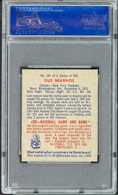 1949 Bowman Baseball #181 Gus Niarhos Yankees PSA 5 EX 565123