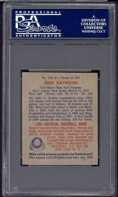 1949 Bowman Baseball #218 Dick Kryhoski Yankees PSA 5 EX 565125