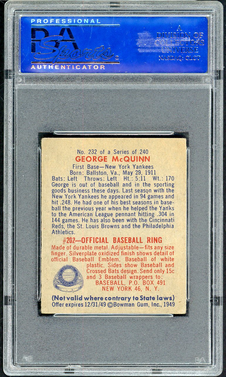 1949 Bowman Baseball #232 George McQuinn Yankees PSA 5 EX 565126