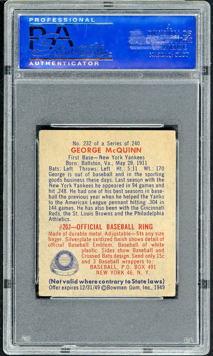 1949 Bowman Baseball #232 George McQuinn Yankees PSA 5 EX 565126