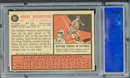 1962 Topps Baseball # 65 Bobby Richardson Yankees PSA 6 EX-MT 565130