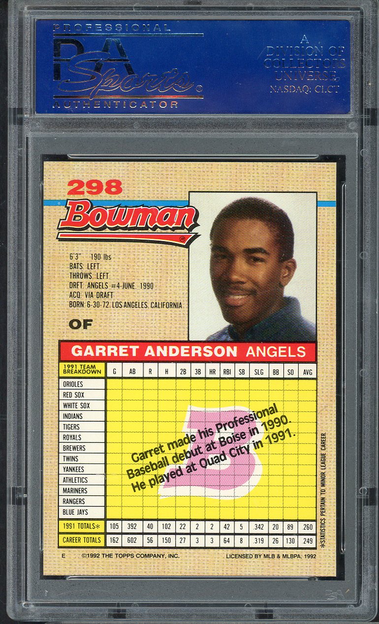 1992 Bowman #298 Garret Anderson Angels PSA 10 GEM MINT 565131