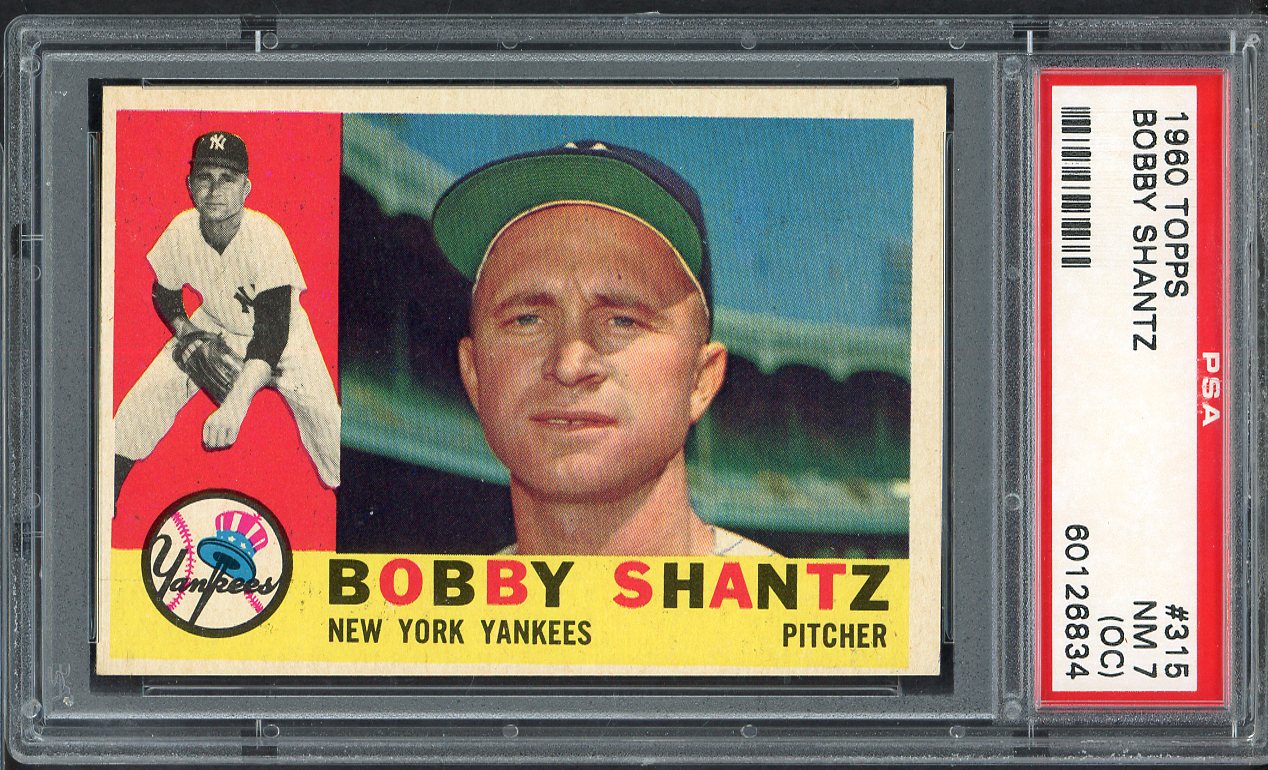 1960 Topps Baseball #315 Bobby Shantz Yankees PSA 7 NM oc 565136