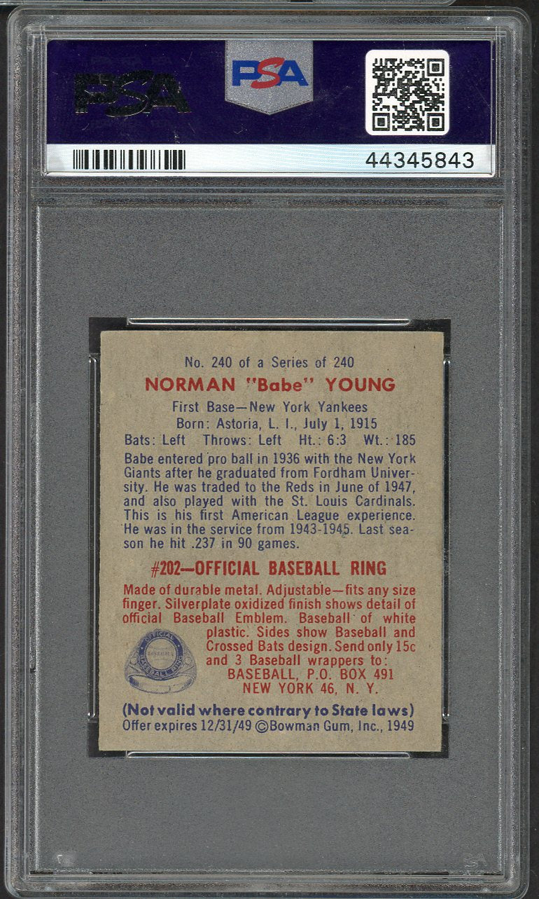 1949 Bowman Baseball #240 Babe Young Yankees PSA 6 EX-MT 565141