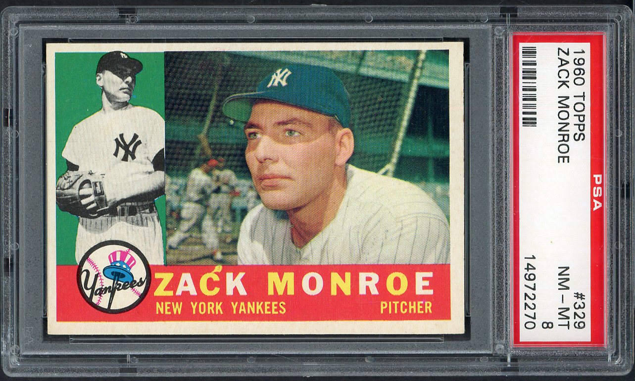 1960 Topps Baseball #329 Zack Monroe Yankees PSA 8 NM/MT 565162