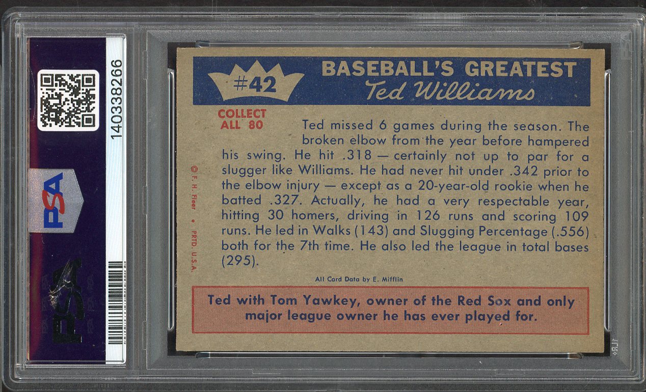 1959 Fleer Ted Williams # 42 Slowed By Injury PSA 6 EX-MT 565163