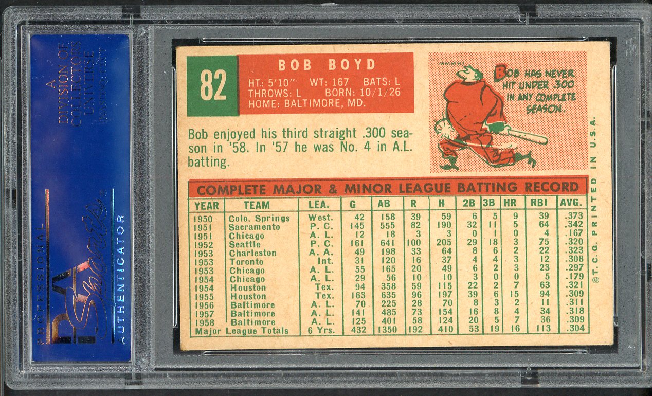 1959 Topps Baseball # 82 Bob Boyd Orioles PSA 5 EX 565168