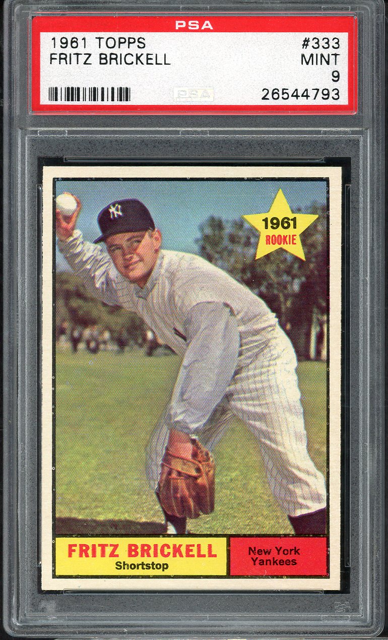 1961 Topps Baseball #333 Fritz Brickell Yankees PSA 9 MINT 565171