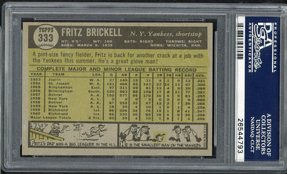 1961 Topps Baseball #333 Fritz Brickell Yankees PSA 9 MINT 565171