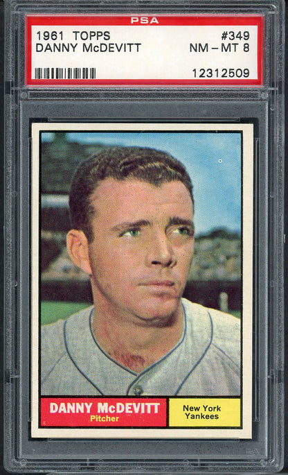 1961 Topps Baseball #349 Danny McDevitt Yankees PSA 8 NM/MT 565172