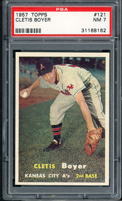 1957 Topps Baseball #121 Clete Boyer A's PSA 7 NM 565176