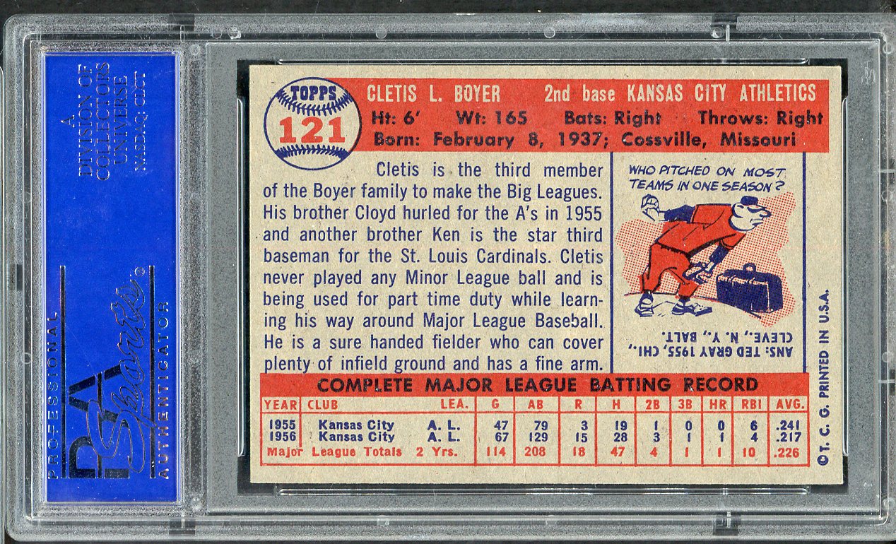 1957 Topps Baseball #121 Clete Boyer A's PSA 7 NM 565176
