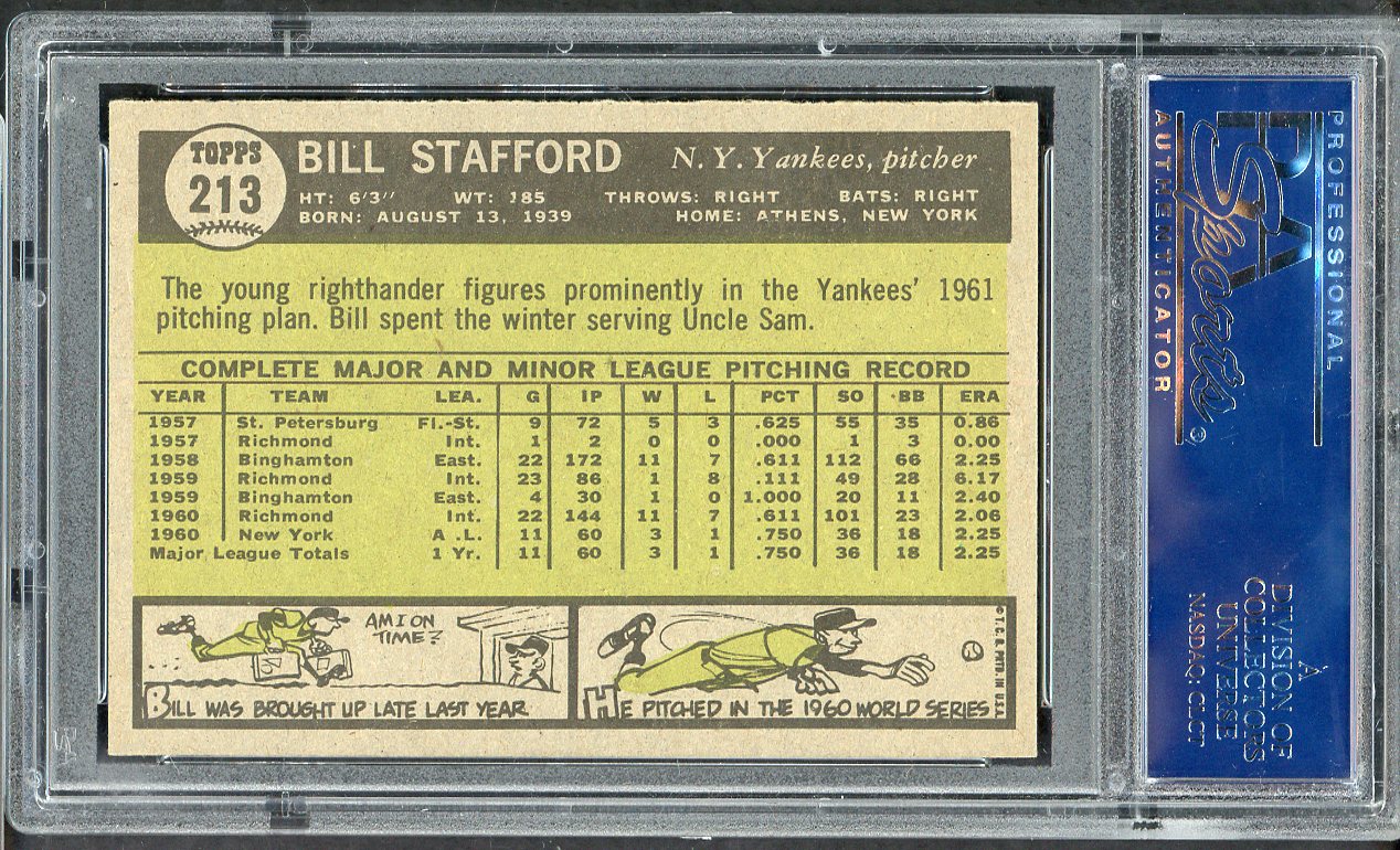 1961 Topps Baseball #213 Bill Stafford Yankees PSA 8 NM/MT 565184