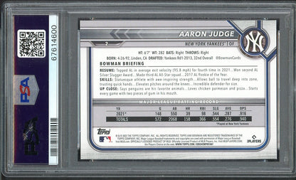 2022 Bowman #  2 Aaron Judge Yankees PSA 10 GEM MINT 565187