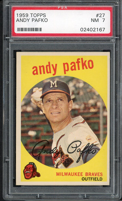 1959 Topps Baseball # 27 Andy Pafko Braves PSA 7 NM 565188