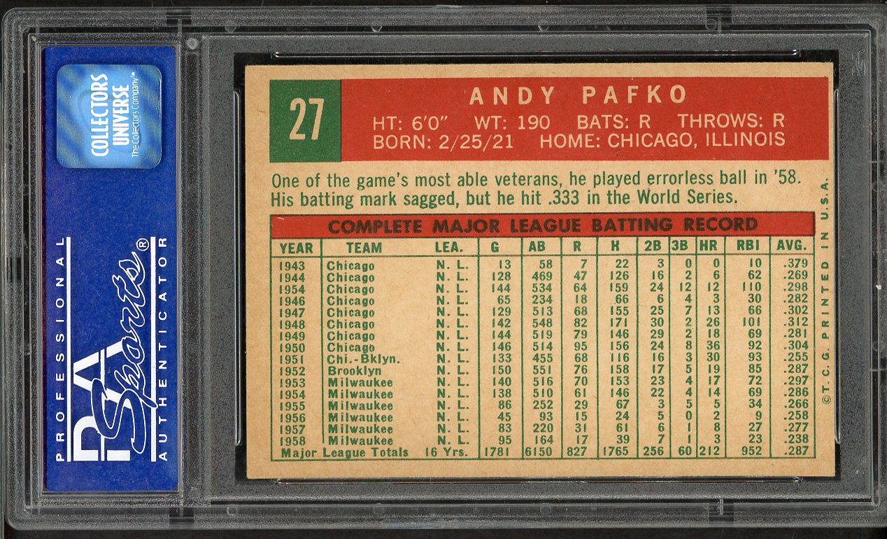 1959 Topps Baseball # 27 Andy Pafko Braves PSA 7 NM 565188