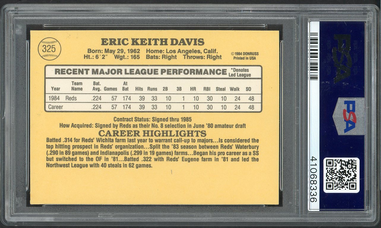 1985 Donruss #325 Eric Davis Reds PSA 10 GEM MINT 565189