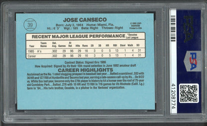 1986 Donruss # 39 Jose Canseco A's PSA 9 MINT 565192