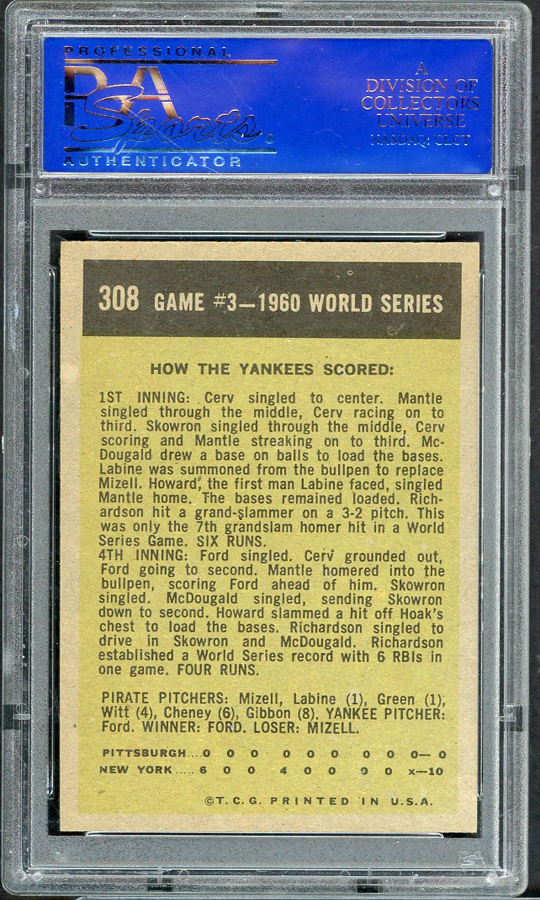 1961 Topps Baseball #308 World Series Game 3 Richardson PSA 8 NM/MT 565193
