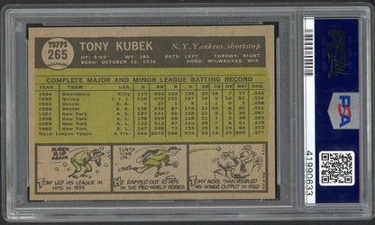 1961 Topps Baseball #265 Tony Kubek Yankees PSA 8 NM/MT 565194