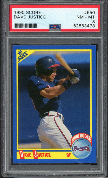 1990 Score #650 Dave Justice Braves PSA 8 NM/MT 565195
