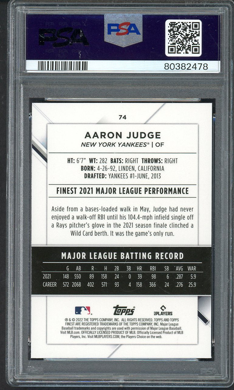 2022 Topps Finest # 74 Aaron Judge Yankees PSA 9 MINT 565201