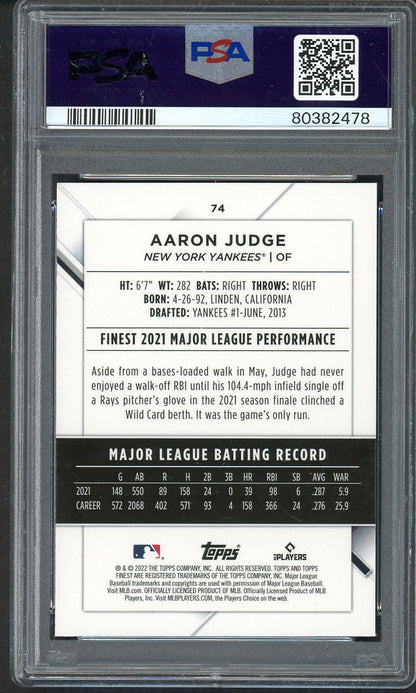 2022 Topps Finest # 74 Aaron Judge Yankees PSA 9 MINT 565201