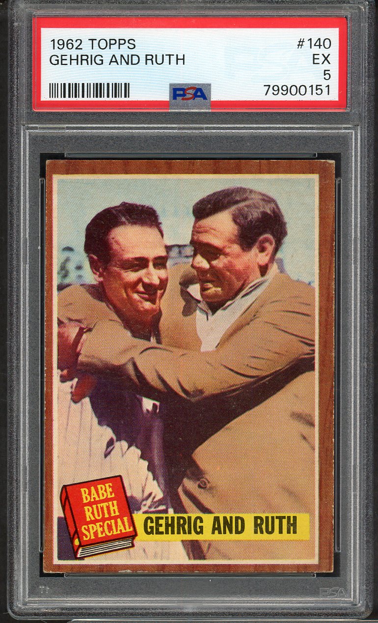 1962 Topps Baseball #140 Babe Ruth Lou Gehrig PSA 5 EX 565204