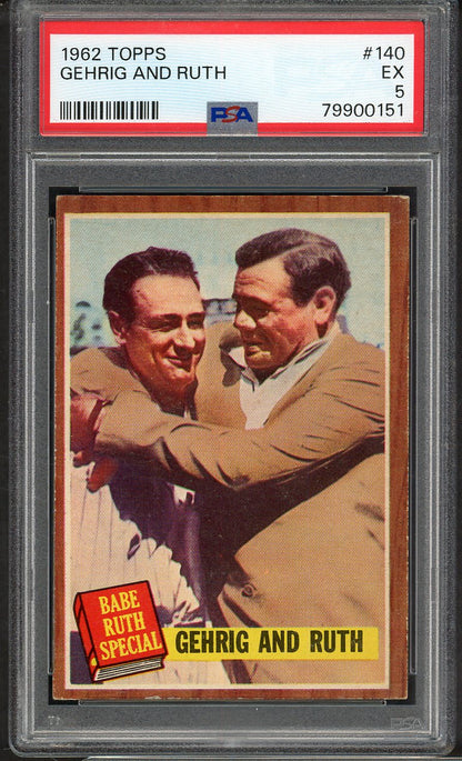 1962 Topps Baseball #140 Babe Ruth Lou Gehrig PSA 5 EX 565204