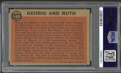 1962 Topps Baseball #140 Babe Ruth Lou Gehrig PSA 5 EX 565204