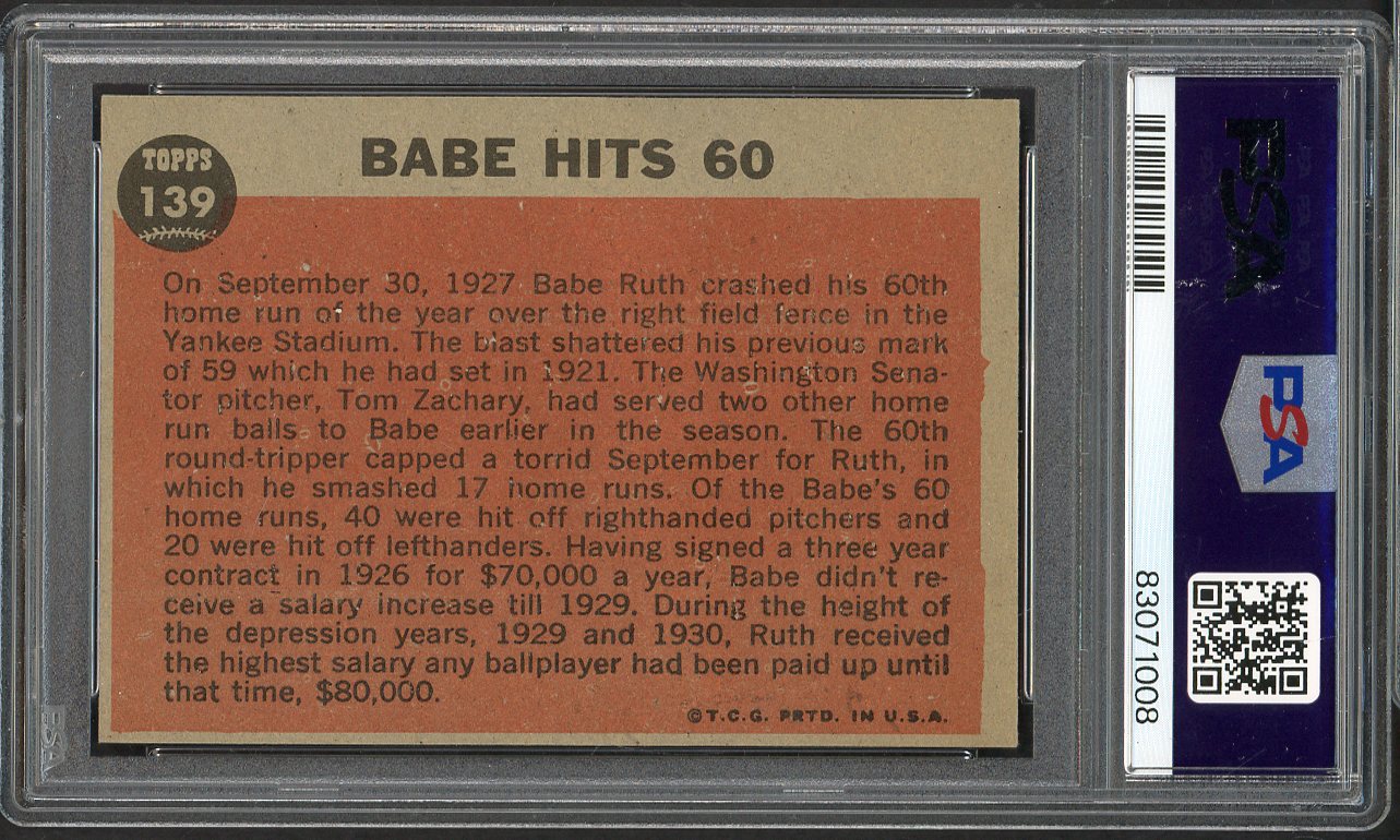 1962 Topps Baseball #139 Babe Ruth Yankees PSA 6 EX-MT 565205
