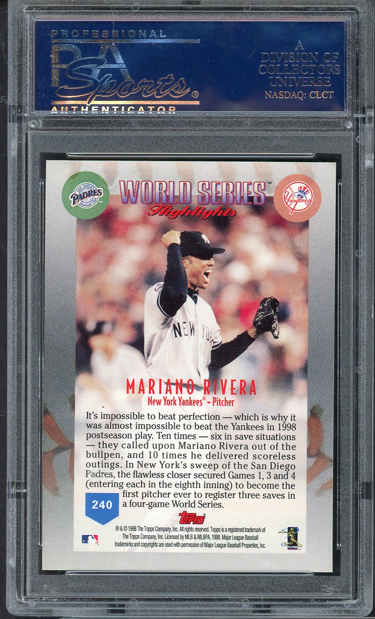 1999 Topps #240 Mariano Rivera Yankees PSA 10 GEM MINT 565207