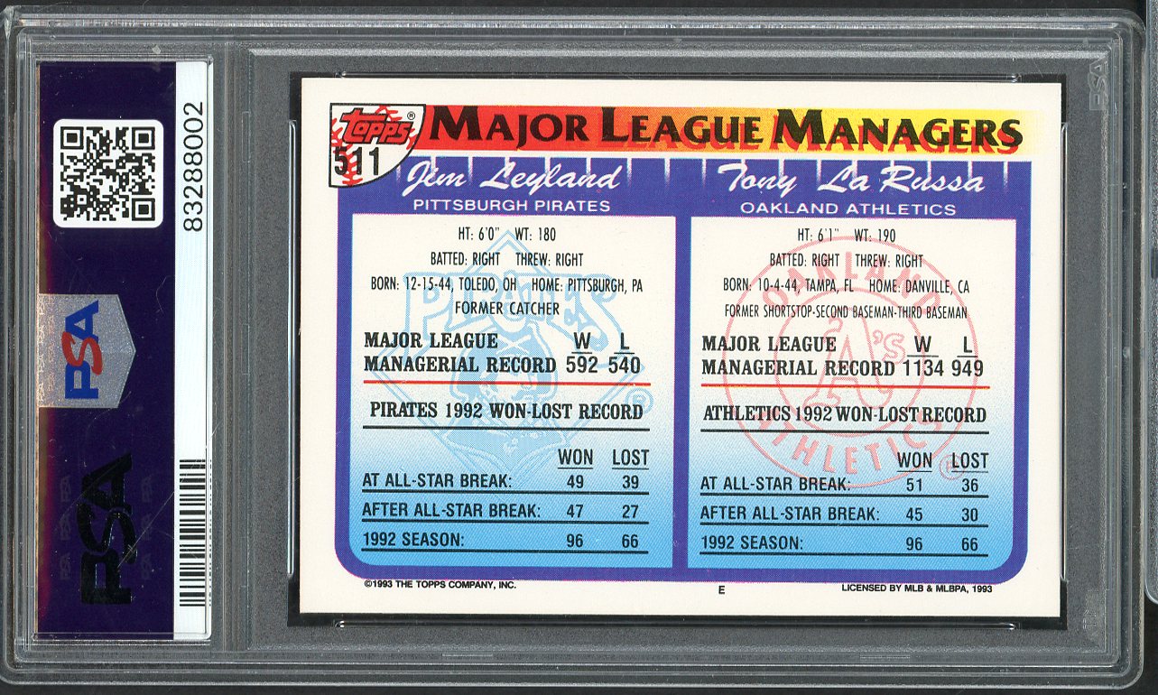 1993 Topps #511 Tony Larussa A's PSA 10 GEM MINT 565217