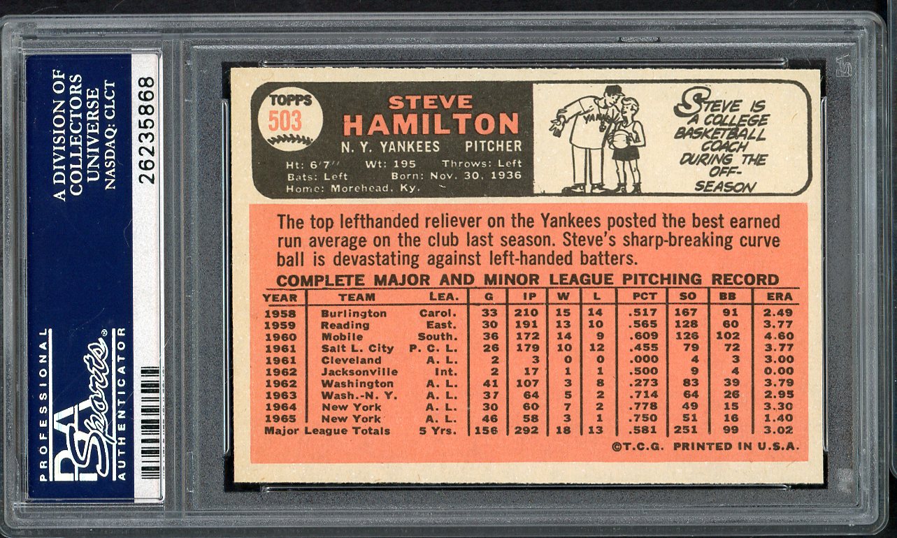1966 Topps Baseball #503 Steve Hamilton Yankees PSA 8 NM/MT 565221